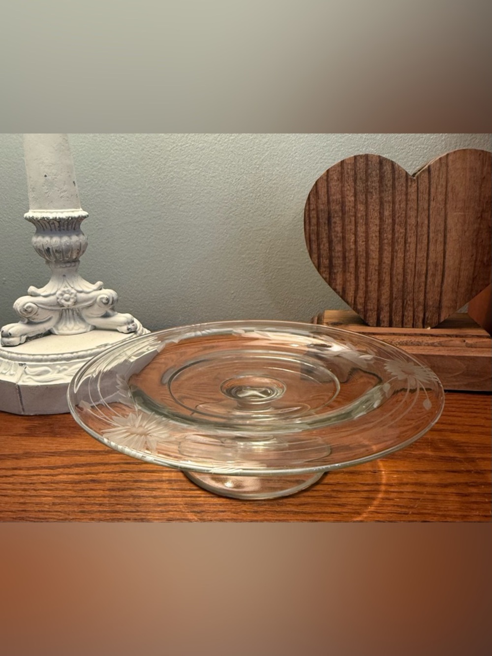Vintage Etched Glass Pedestal Cake Stand